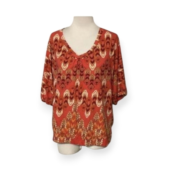 Sonoma Xl Patterned Dolman Sleeve Blouse Orange Hue Boho Womens - Picture 14 of 14